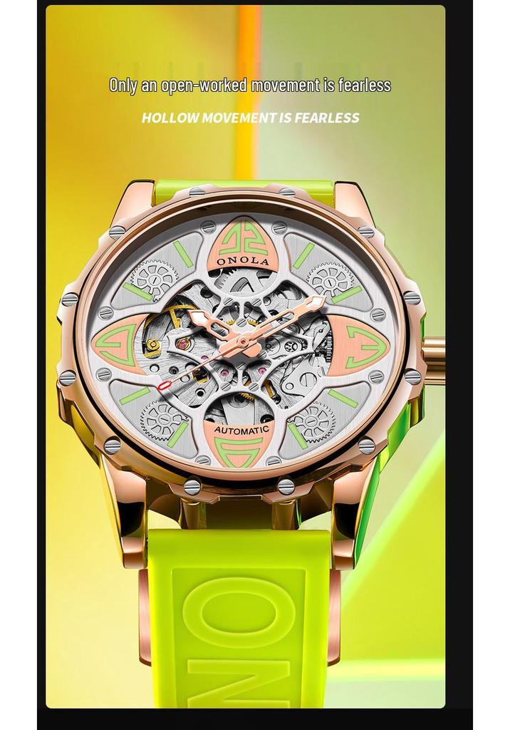 ONOLA Four-Leaf Clover Automatic Mechanical Watch - Unisex Waterproof with Rubber Strap