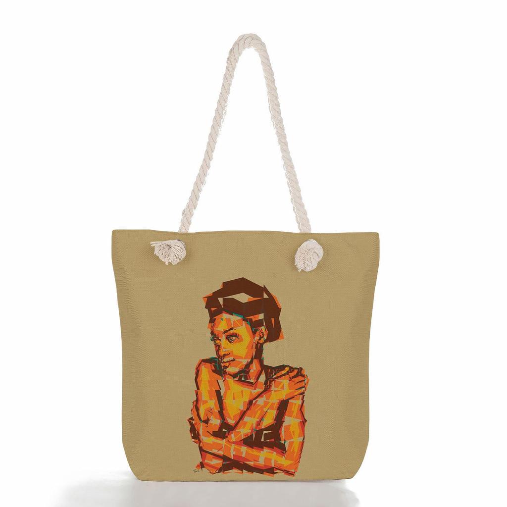"Women's Lightweight Printed Handbags: Stylish Rope-Strap Shoulder Bags for a Versatile Beach Look"