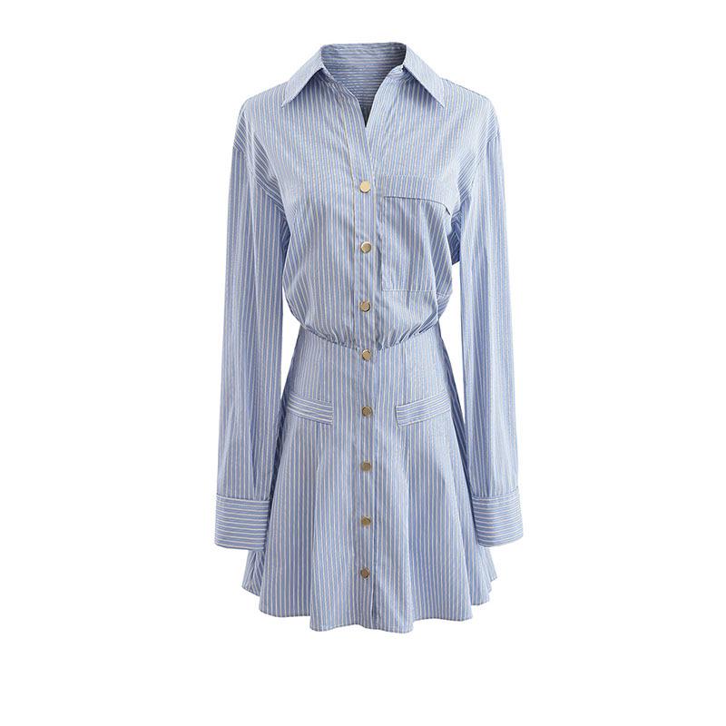 

Платье-рубашка с высокой талией и вертикальными полосками в складку от French Niche для женщин L