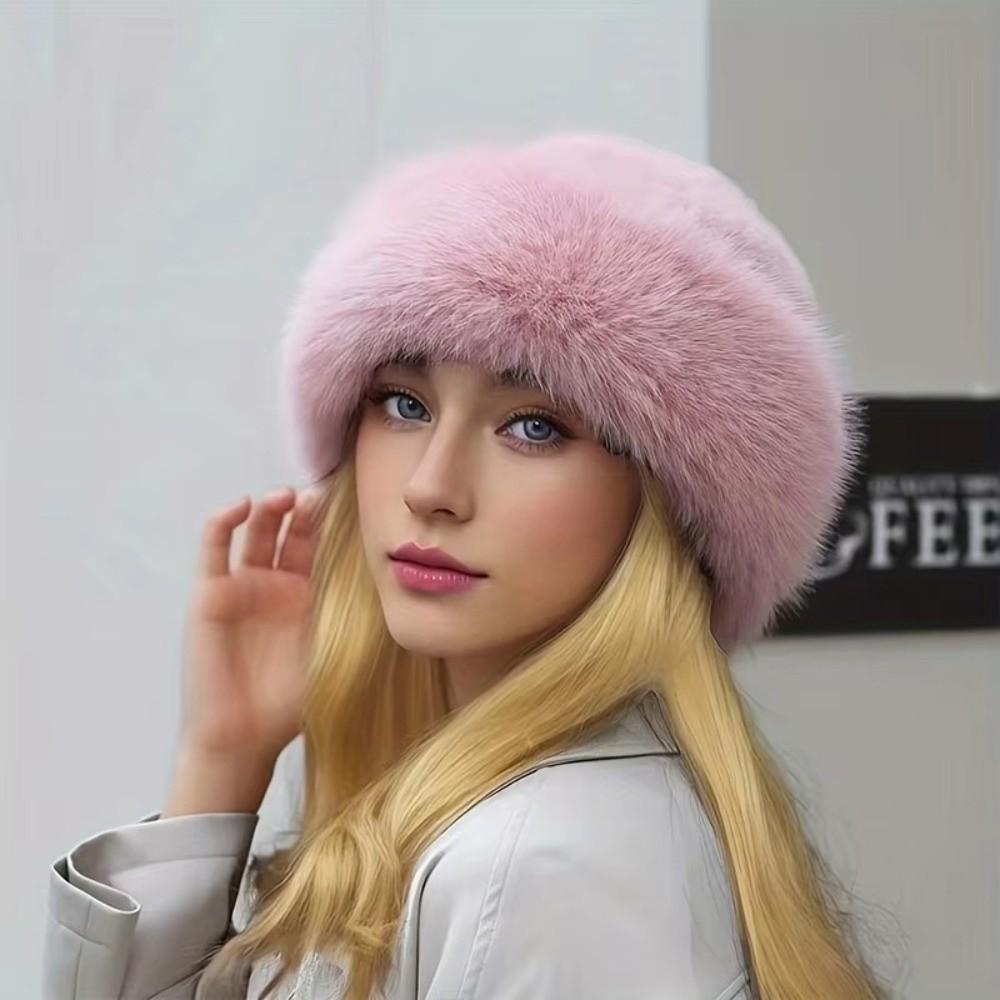 New Fluffy Fur Winter Hat Solid Color Plush Bucket Hat Thicken Cold Windproof Berets for Women Girls