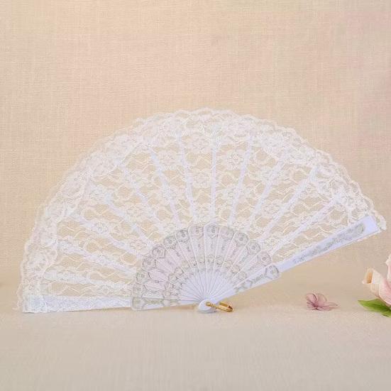 Retro Vifte i Blonder Håndholdt Foldevifte Brodert Rosemønster Bærbar Kinesisk Dekorativ Vifte Fotografi Foto Rekvisitter