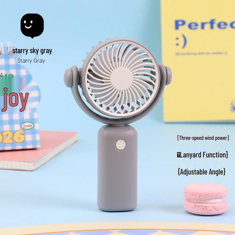 USB Rechargeable Silent Mini Handheld Fan with 180° Adjustable Three-Speed and Lanyard Color Box Packaging + USB Charging Cable
