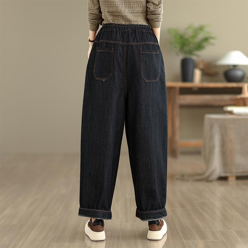 DIMANAF 2025 New Autumn Women Jeans Elastic Waist Denim Pants Loose Trousers Big Size Casual Cotton Vintage