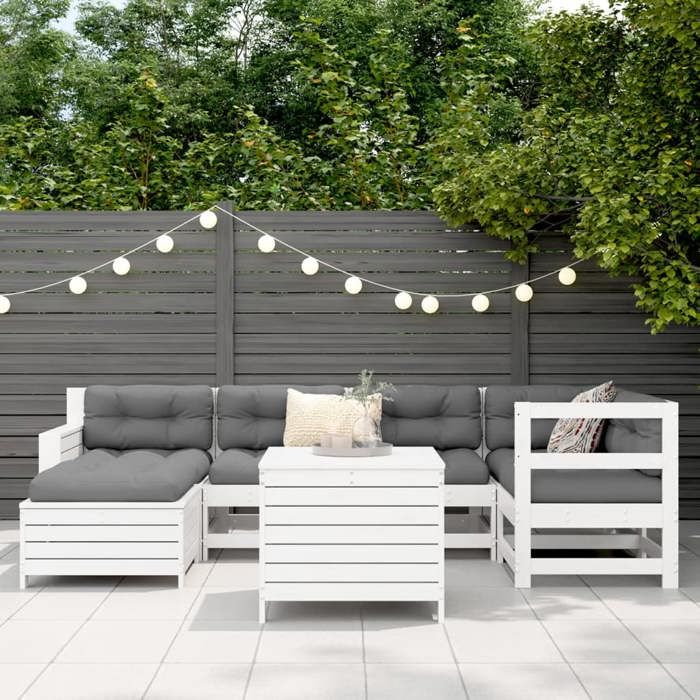VidaXL Garden Lounge Set 7 Pcs White Solid Pine Wood 3250969