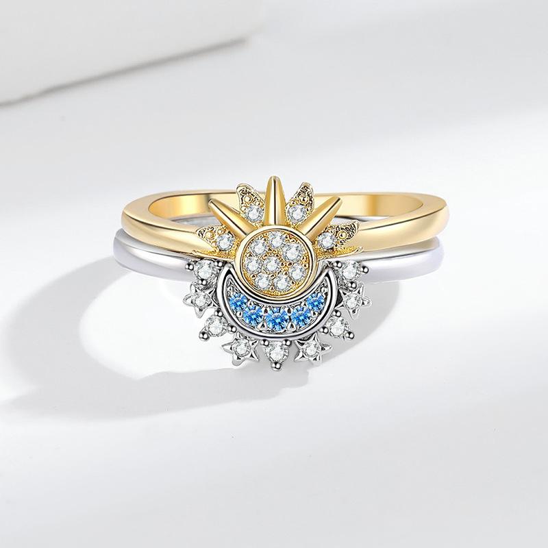 2026 Personalized Simple Sun and Moon with The Same Light Stacked Ring Female Diamond Sun and Moon Couple Ring