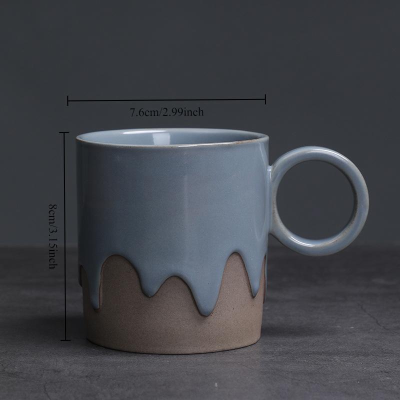 Creative Vintage Style Coarse Pottery Coffee Cup and Saucer Set with Flowing Glaze Finish for Latte Art Home Decor Use Gift Box