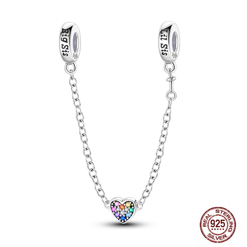 Star Moon Slide Safety Chains Charms 925 Sterling copper Heart Evil eyes Silicone Spacer Beads Fit Original Bracelet DIY Zircon