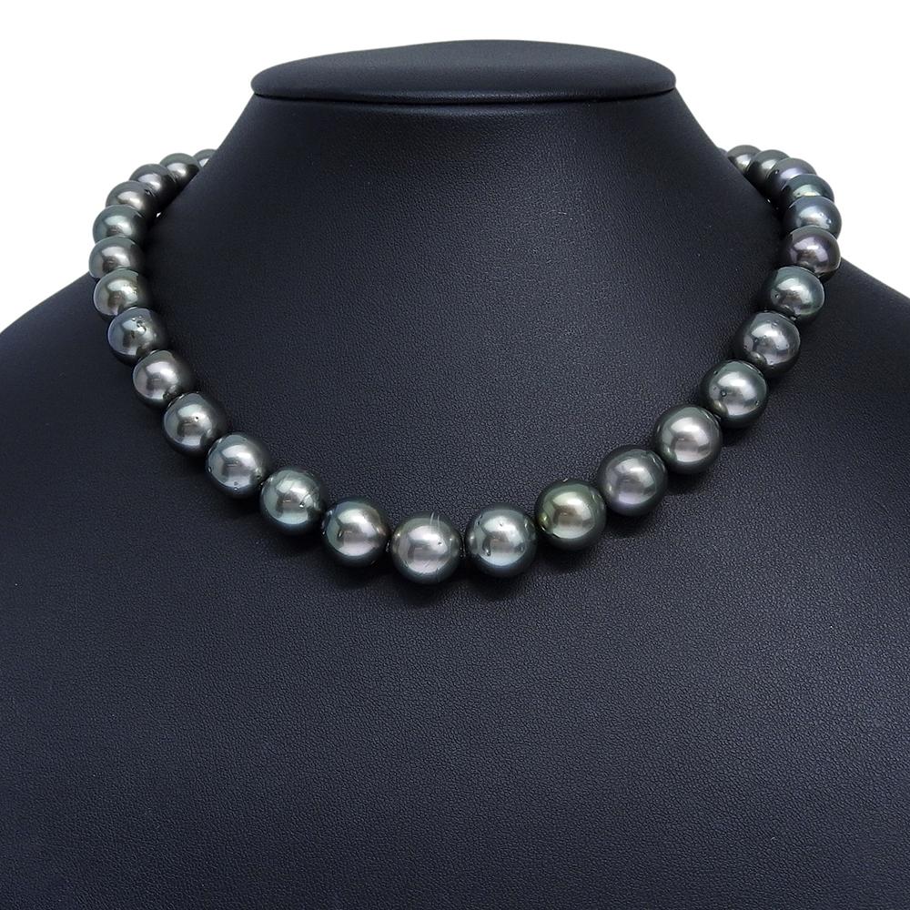 Pearl Necklace Black Cultured Pearl/Silver 77.1g Women Used