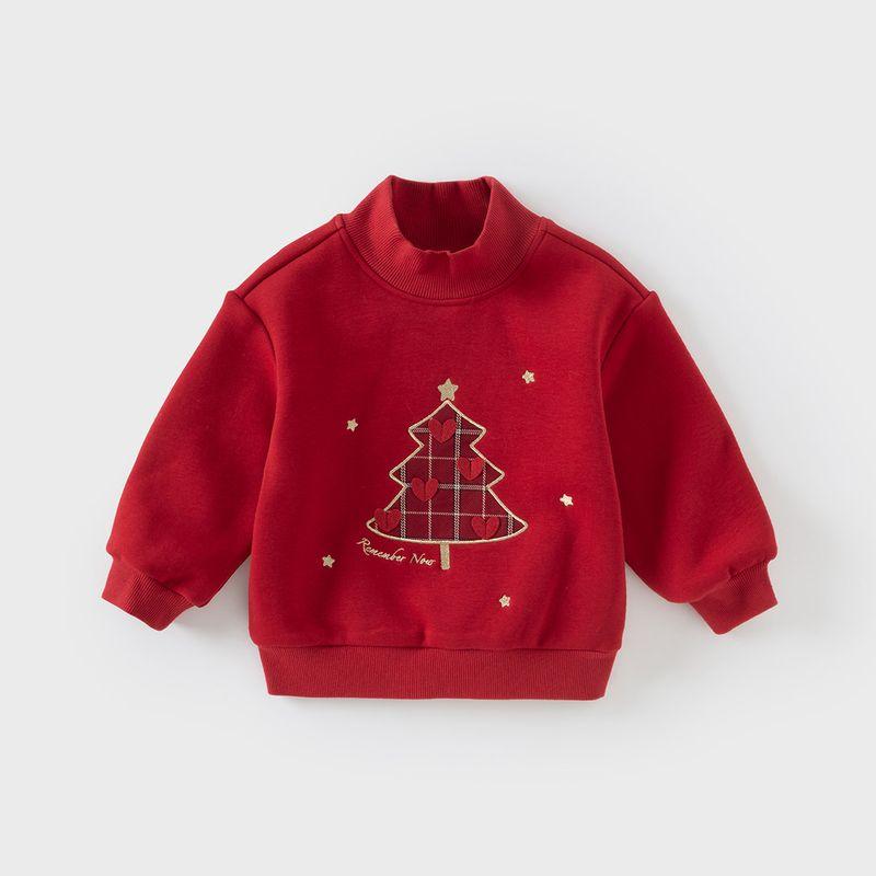David Bella Girls  Red Sweatshirt Baby Half-Turtleneck Pullover Stylish Winter New Children s New Year Top Red [Ready Stock] 73