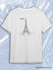 TeeSensation White Crew Neck Short Sleeve T-Shirt with Black Eiffel Tower Line Art Sketch