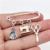 Fashion Scissors Clothing Sewing Machine Tape Measure Brooch Jewelry Designers Gifts