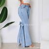 Jeans a zampa da donna Vintage a vita alta a campana in denim con dettaglio fiocco laterale