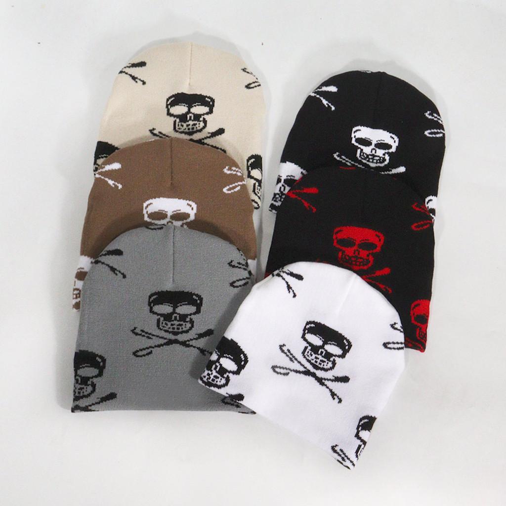 Y2k Skull Pattern Knit Cap With Plush Fabric For Outdoor Fashion