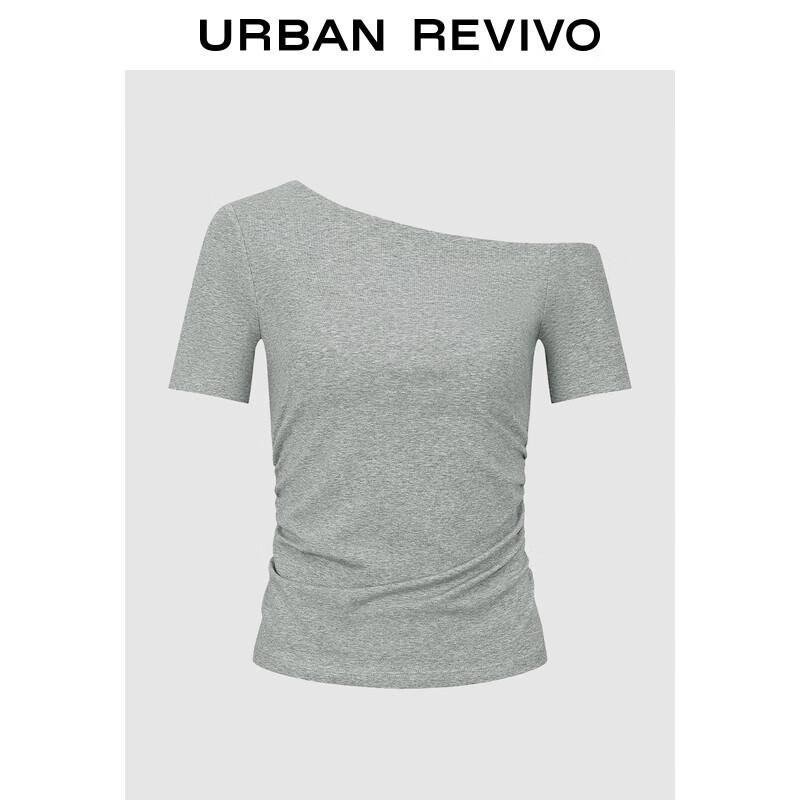 Women s Oblique Shoulder Pleated Short Sleeve T-Shirt L