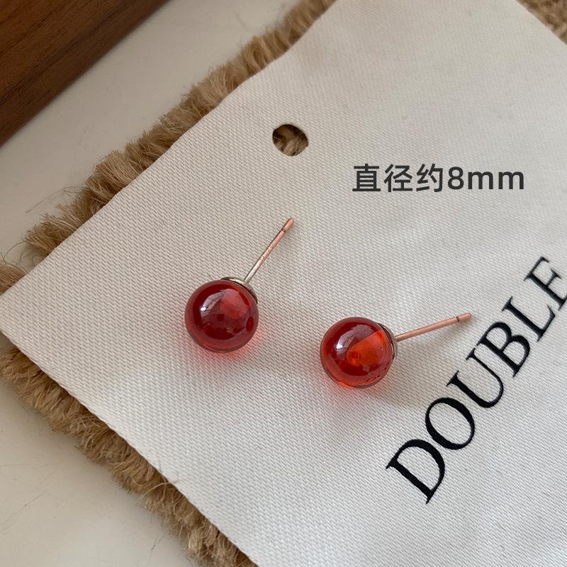 Red Garnet Stud Earrings, Ear Holes, Silver Stud Earrings, Autumn and Winter Ball, Simple and Advanced Sense, New Year's Eve Ball Earrings.