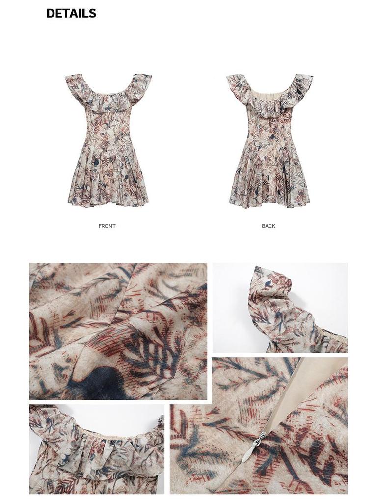 Spring/Summer 2026 French Retro Floral Off-Shoulder Waist-Cinched A-Line Dress