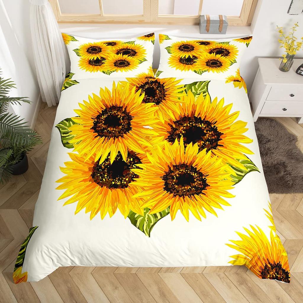 Sunflower Bedding Set For Kids Girls Boys Black White Milk Cow Print Comforter Cover Spring Summer Floral Duvet Cover