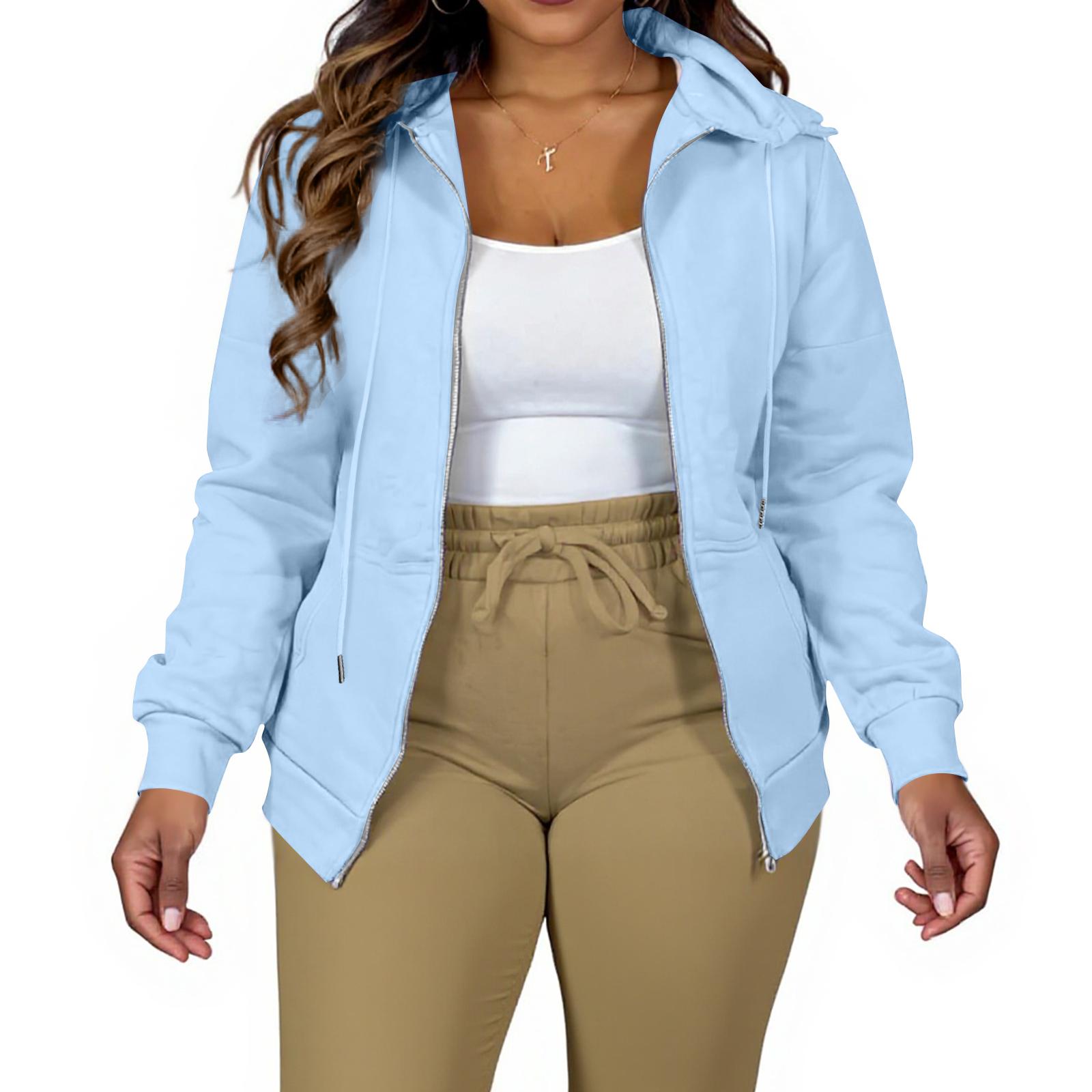 

Women s Fashion Casual Plus Size Hooded Long-Sleeve Solid Jacket XXXXL