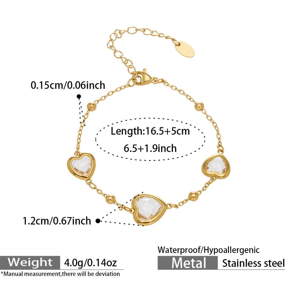 Vintage Heart Glass Necklace Stainless Steel Earrings Hand Chain Heart-shaped Jewelry Set  Gift