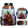 Minecraft Cartoon Print Backpack Set 3-Piece Student School Bag Water-Resistant Large Capacity Unisex
