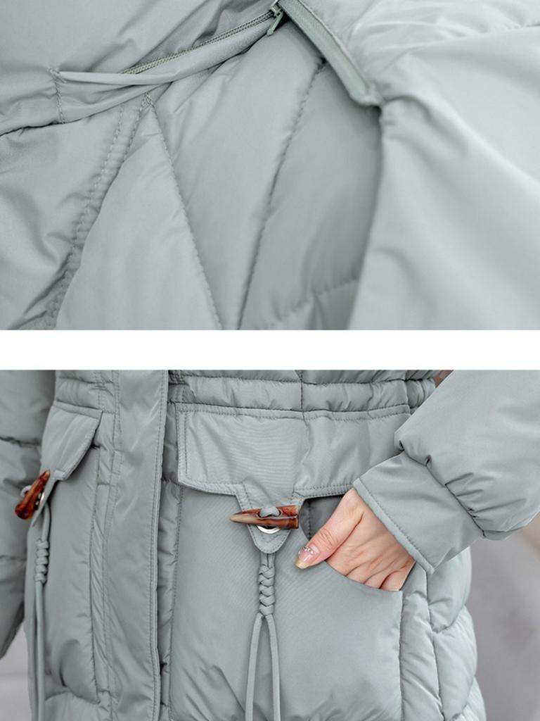 Women Hooded Collar Cotton Parkers Coat Zipper Coat Medium Warm Button Coat Jacket