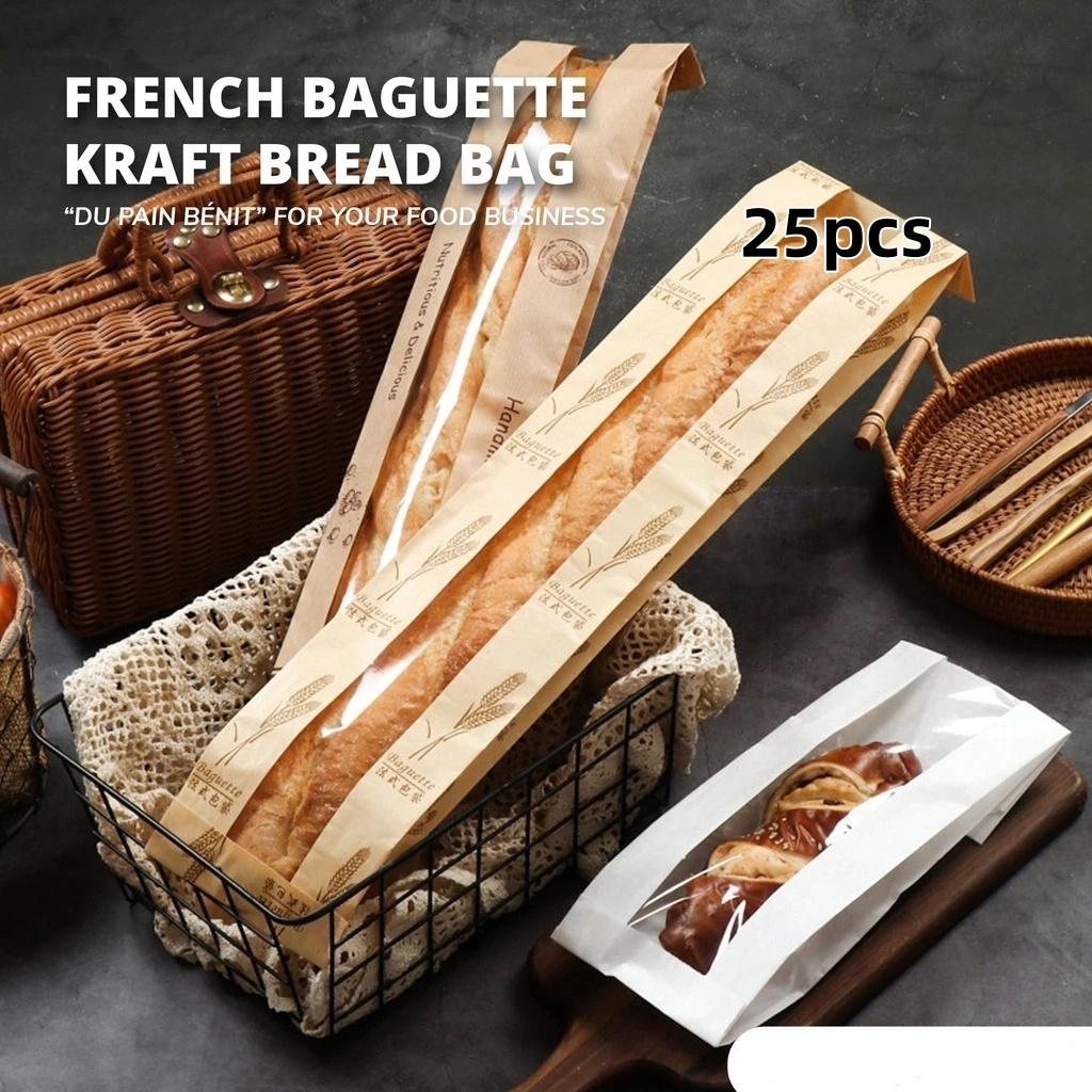 25pc Kraft Paper Bakery Bags Long Baguette & Loaf Bread Bags Moisture-Proof  Sealed Freshness Preservation Baking Packaging Bags