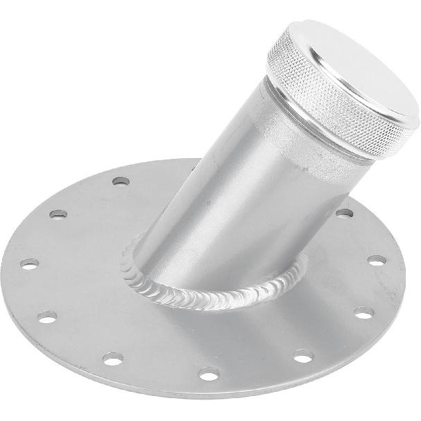 

45 Degree Fuel Cell Filler Neck, 1.5in Inner Diameter, Black Steel Base Aluminum Cap, Universal Fit, ENGINE COMPONENT CAP серебряный