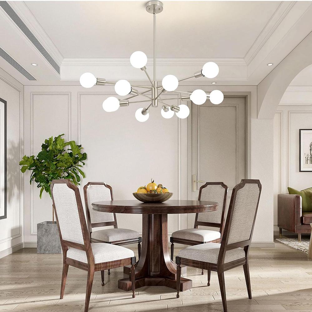 Modern Sputnik Chandeliers Light, 12-Light Chrome Chandeliers for Dining Room, Height Adjustable Ceiling Lights Farmhouse Chandelier for Kitchen