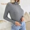 Women High Collar Bottoming Sweater Elastic Breathable Fabric Solid Color Knit Pullover Lazy Style Long Sleeve Slim Fit Sweater