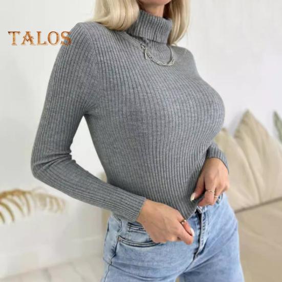 Women High Collar Bottoming Sweater Elastic Breathable Fabric Solid Color Knit Pullover Lazy Style Long Sleeve Slim Fit Sweater