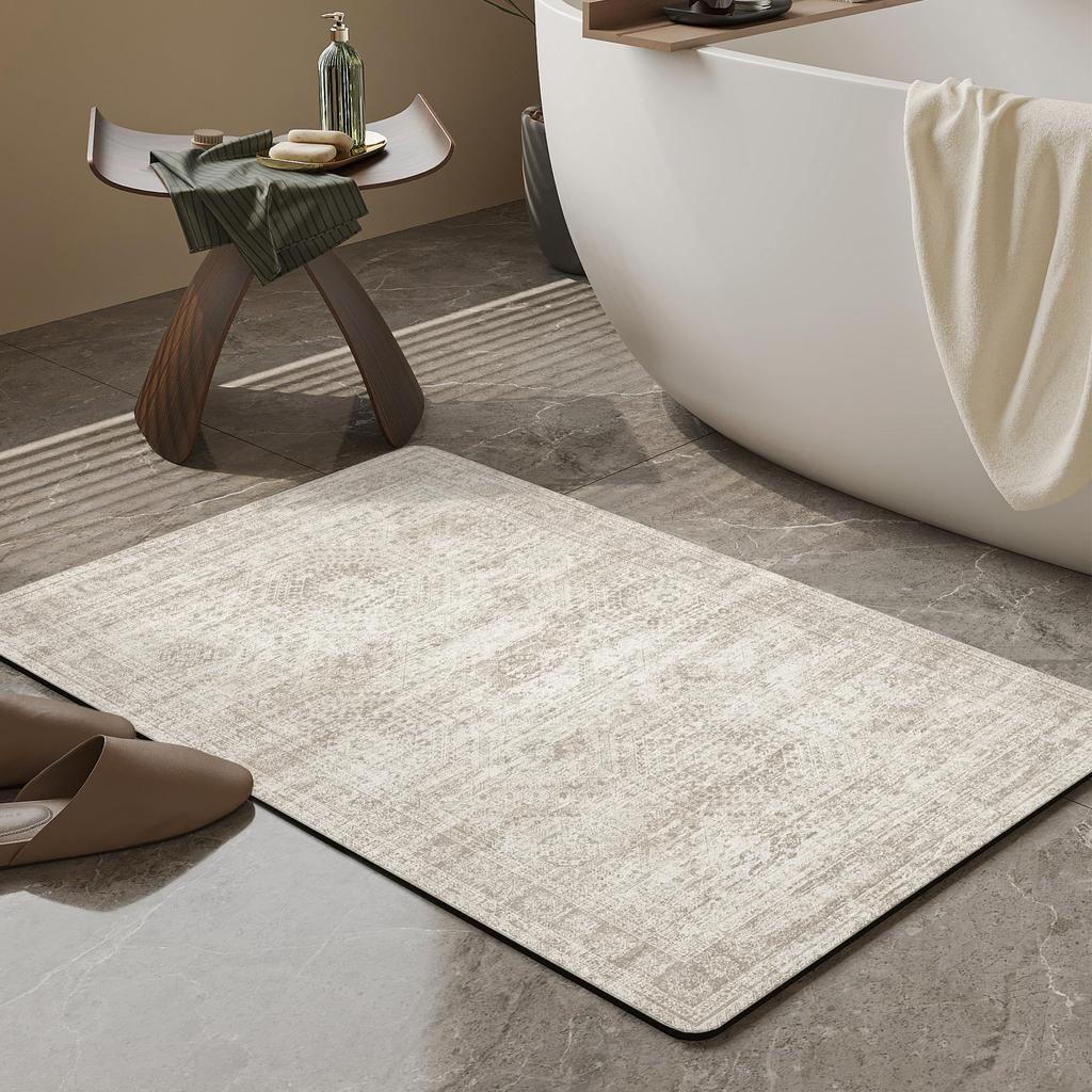 Rubber Non-Slip Quick Dry Absorbent Thin Bathroom Rugs Fit Under Door Bathroom Floor Mats-Shower Rug for In Front of Bathtub, Sink