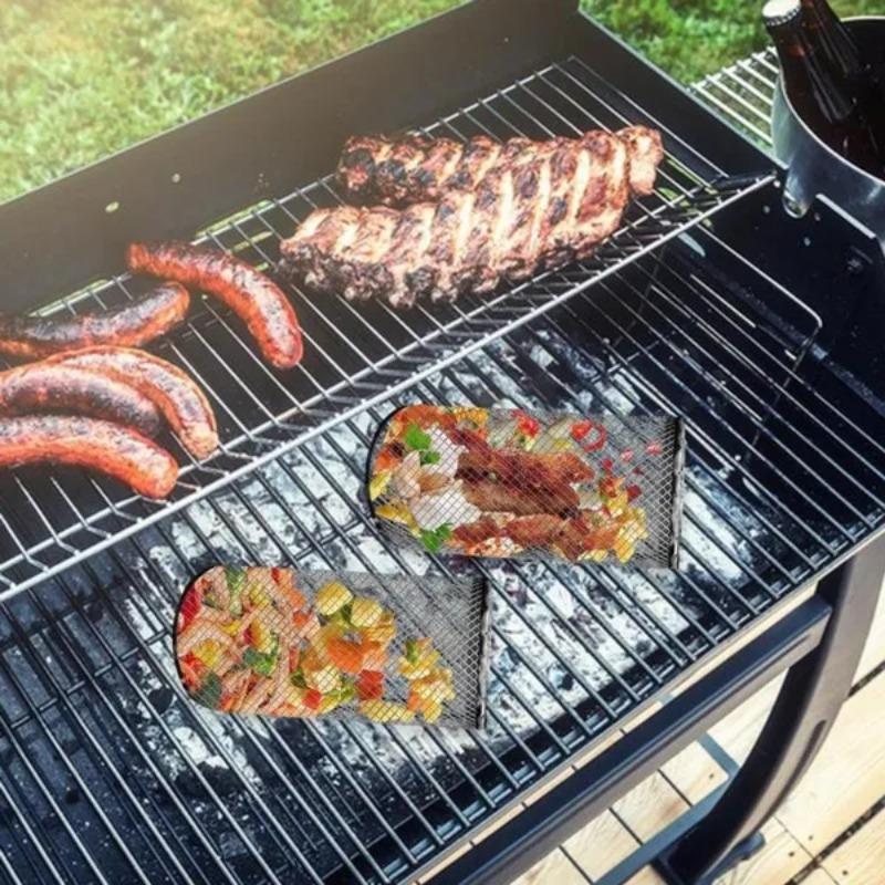 1 Stück Edelstahl Grill.Bräter Rollzylinder Korb Tragbar Netz Rotierend BBQ Käfig Ofen Zuhause Grillen Picknick Zubehör