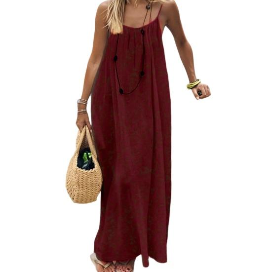 Summer Backless Cami Dress for Women Flowy Beach Vacation Maxi Sundress Spaghetti Strap Loose Lounge Dress