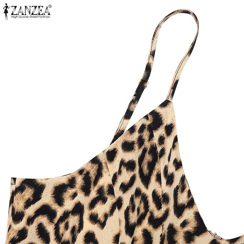 ZANZEA Women Leopard Print Sexy V-Neck Straps Holiday Slip Dress