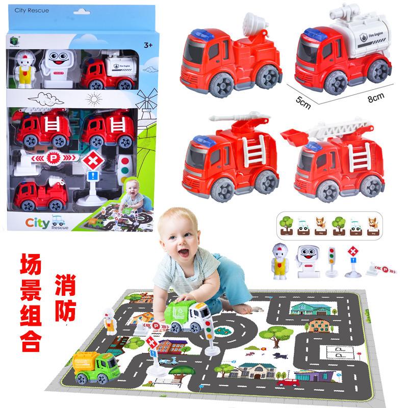 

Inertia Police Car, Fire Scene Combination, With Map Road Signs, Children s Engineering Car червоний