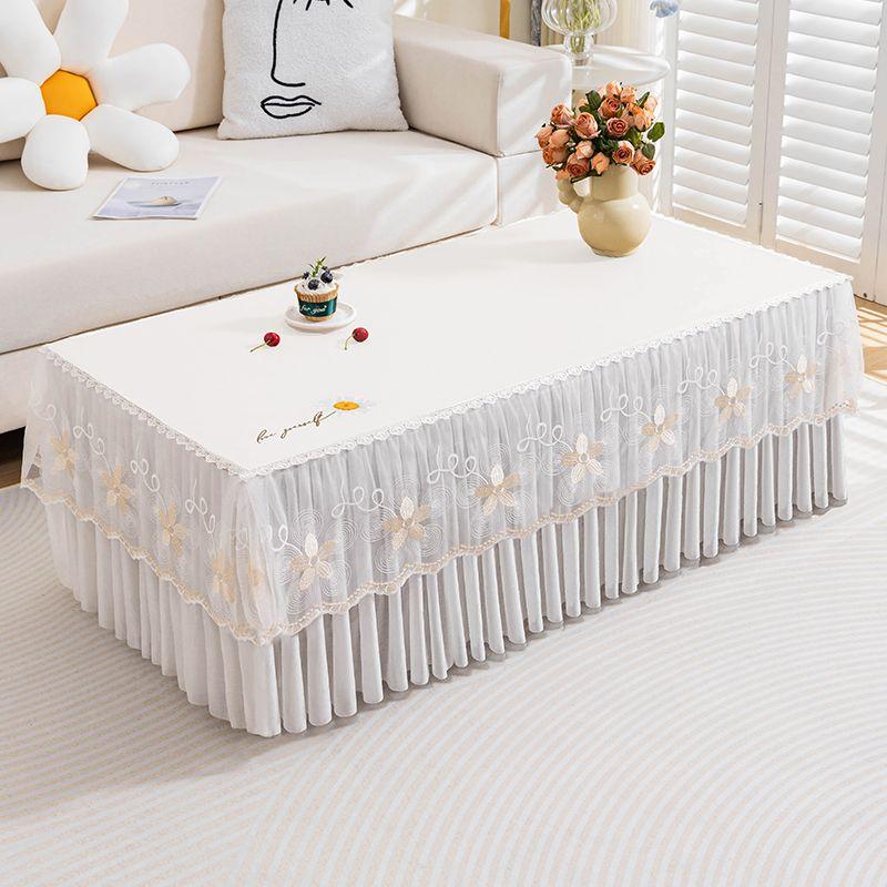 Pink Warm and Wash Free TV Cabinet Dust Cover Flower Patterned Rectangular Tablecloth Pendant Exquisite Lace Edge Table Cushion