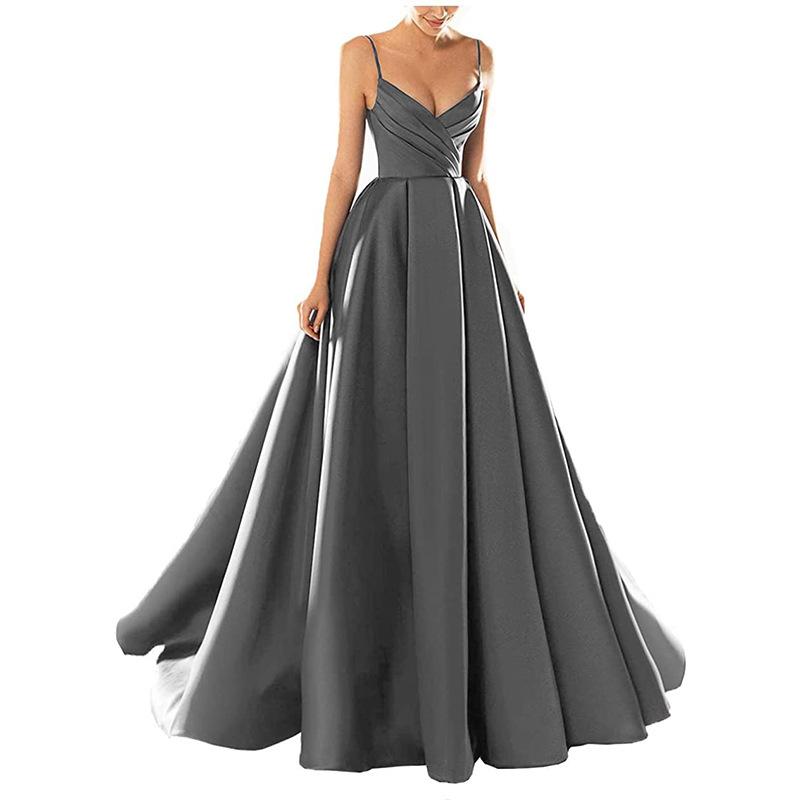 Evening Dress European and American New Satin Temperament Long Suspender Banquet Host Suspender Evening Dress