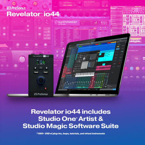 PreSonus Revelator Io44 USB-C Audio Interface for Music Production and Streaming. Features a Built-in Mixer, Easy-to-use Effects Presets, and Studio O