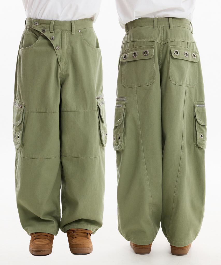 HOODHOOD Eyelet Cargo Pants Khaki