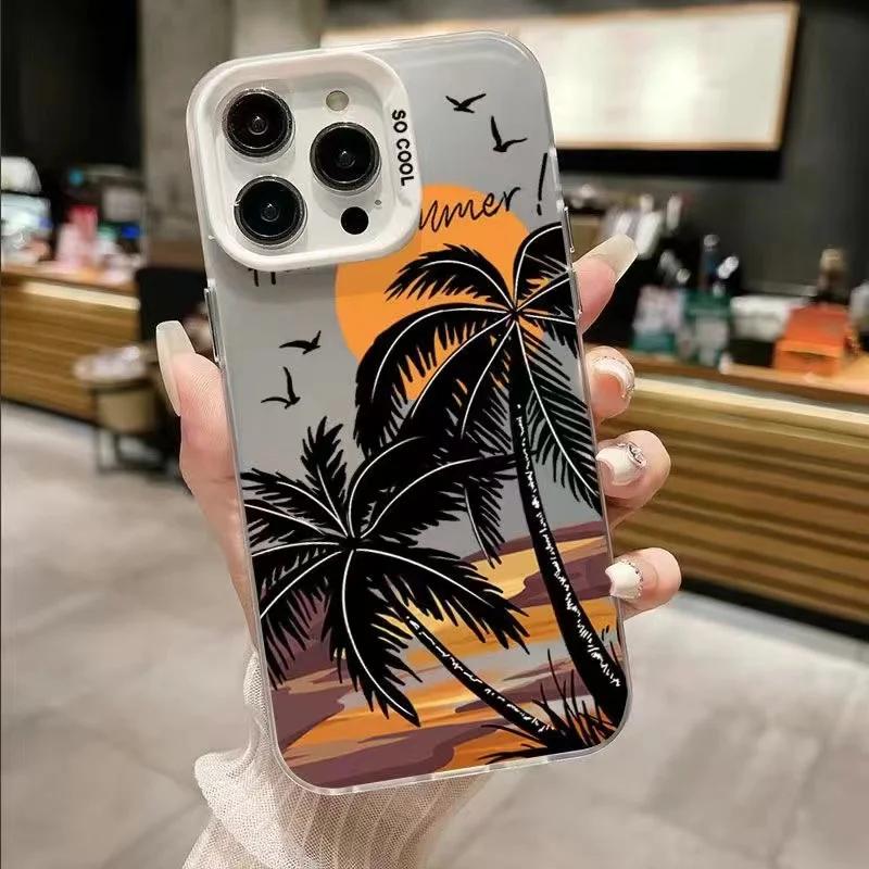 Kokospalme Silberne Handyhülle Für iPhone 11 12 13 14 15 Pro Max X XR XS Max 7 8 15 Plus SE Sommerlandschaft Stoßfeste Hartschale