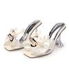 Sandalias de tacón alto transparentes con punta cuadrada y lazo elegante para mujer, sandalias de fiesta con cristales