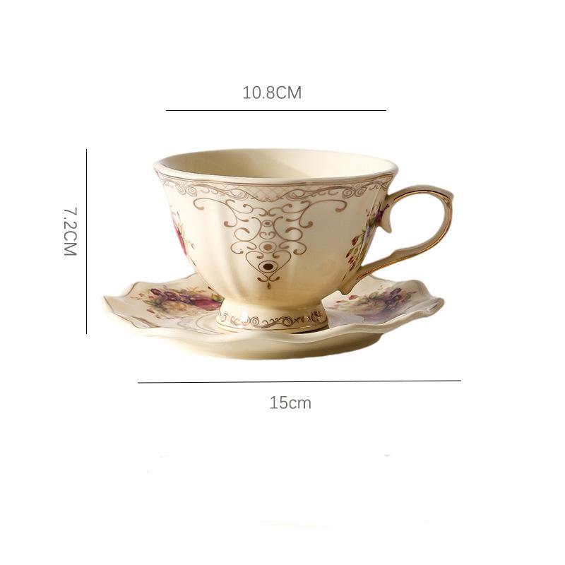 Large Tea Cup with Saucer 250ml Vintage Floral Ceramic Coffee Cup Rose Tea Cup Elegant Coffee Cup with Gold Trim