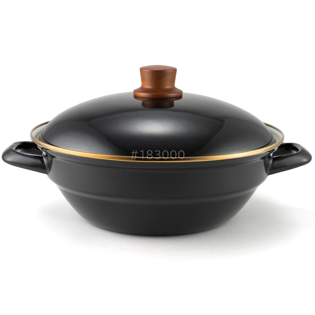 Fuji Enamel Earthenware with Gas Pot, Enamel, Tabletop, 27cm, Lid, IH, Fire, Black, HD-27.BK