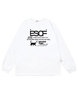 ESCAPEFROM Black Kitty Crew Collection Print Long Sleeve White