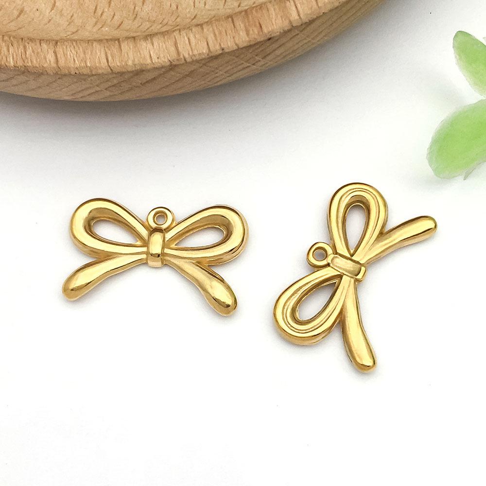 Stainless Steel Double Hanging Bow Pendant Charm for DIY Bracelets & Necklaces