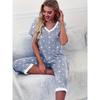 Damen Freizeit Pyjama Set mit Sternenprint - V-Ausschnitt Kurzarm Oberteil & Shorts mit Taschen, Polyester-Mischung, Perfekt für Frühling/Sommer, Pyjama mit entspannter Passform
