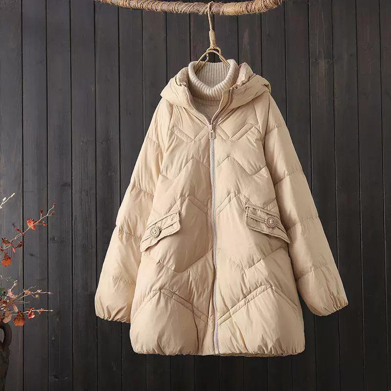 Winter fashion white duck down jacket women's loose large size warm hooded jacket tide