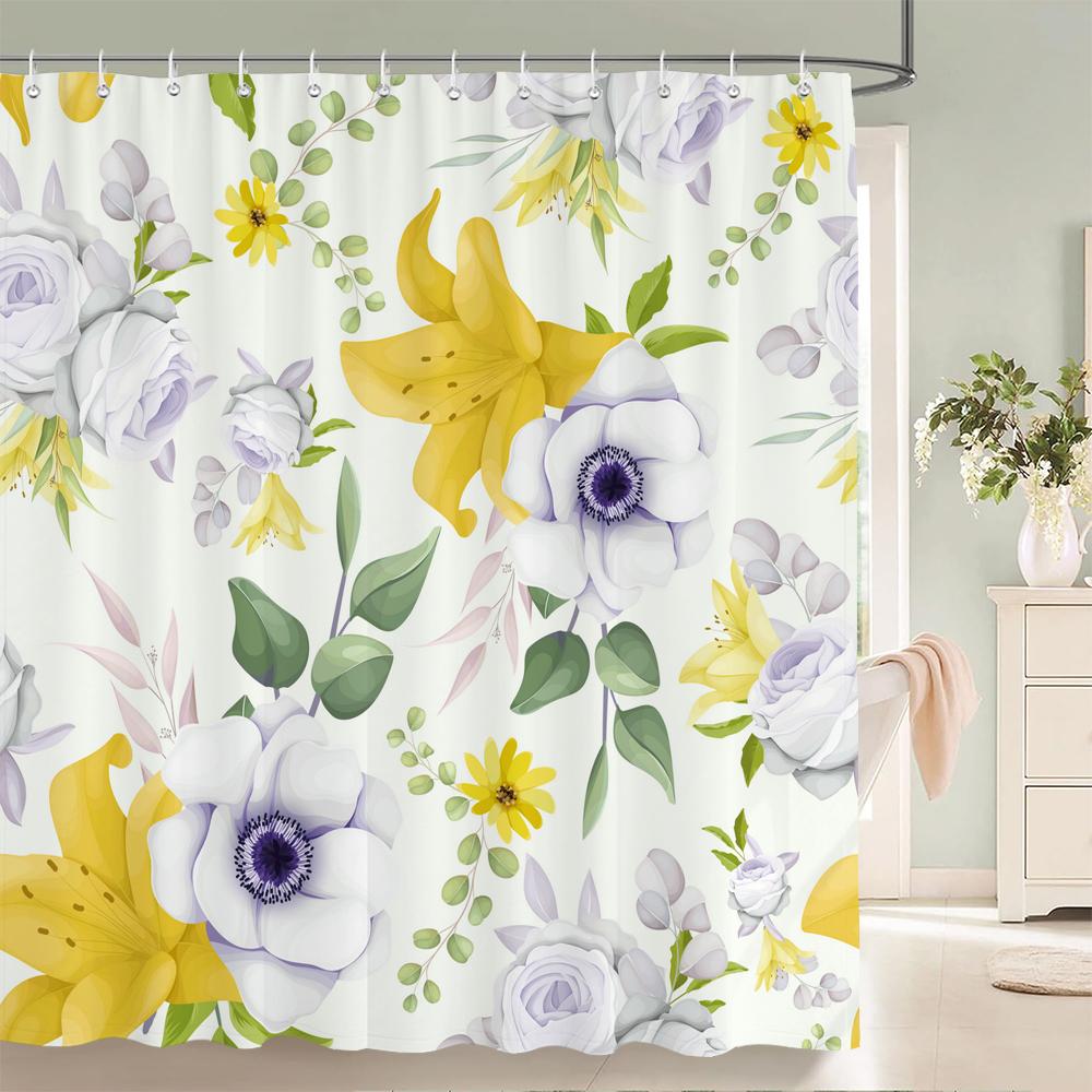 Green Leaf Plants And Flowers Shower Curtain Print Modern Nordic Minimalist Polyster Home Decor Bathroom Curtain With Hooks
