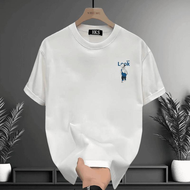 Pure Cotton American Short-Sleeved T-Shirt Men'S Hong Kong Fashion Brand Letter Printing Loose Large Size Hip-Hop Half Sleeve