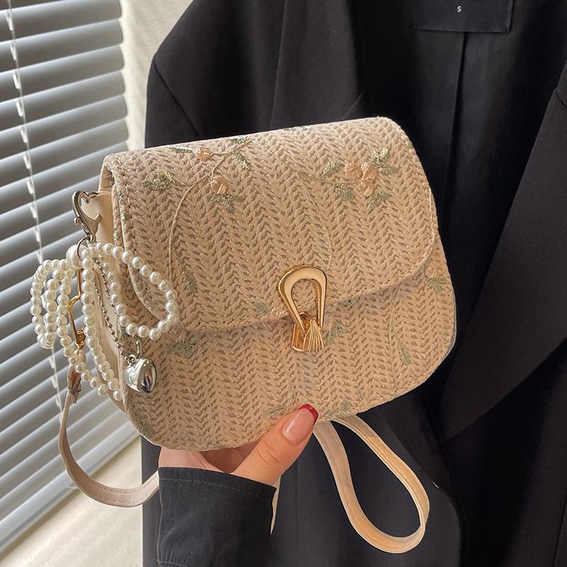 Geantă Crossbody Monoumar Nou Stil Țesută La Modă Versiune Coreeană cu Ins Geantă Mică Pătrată Geantă Țesută din Paie Femei